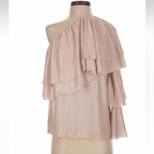 Parker Pink Ophelia Ruffled One-Shoulder Moonlight Foil Ruffle Top Choker Blouse